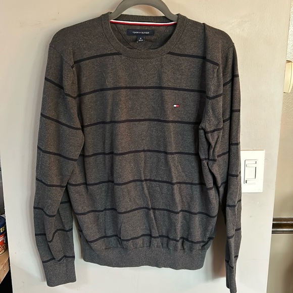 Tommy Hilfiger men’s grey and navy striped sweater. Size M. Good condition. - Picture 1 of 1